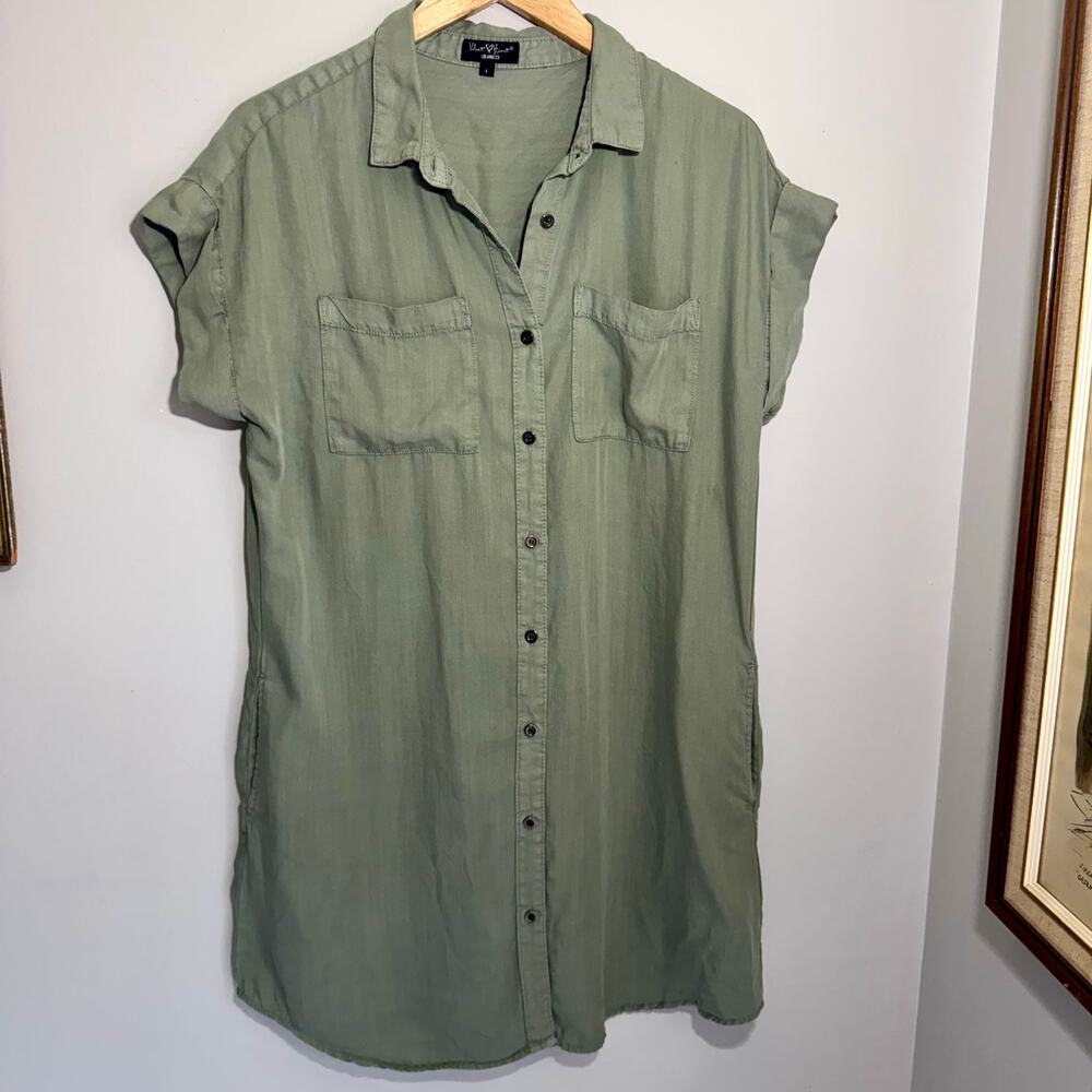 Velvet Heart Olive Green Tencel Button Down Shirt Dress Utility Boho Size L